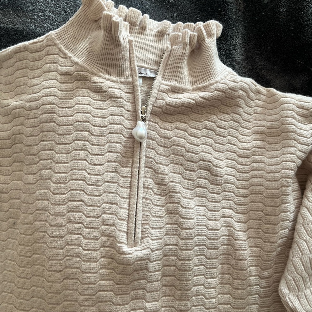 Elegant Beige Sweater with Ruffled Collar